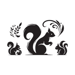 Squirrel Vector Silhouette: A Dynamic Silhouette Capturing the Agile Essence of the Squirrel in Vector Form. Squirrel black illustration.