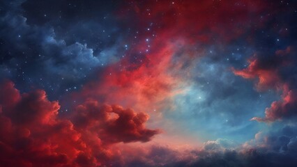 Obraz na płótnie Canvas Abstract background with blue and red clouds, Generative AI