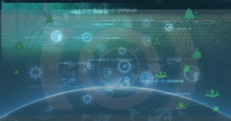 Fototapeta premium Image of data, digital screens, connections and globe