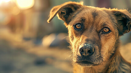 Portrait of a sad stray dog with sad eyes. Selective focus.