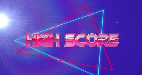 Image of pink metallic text high score over neon challenge game game and get ready text
