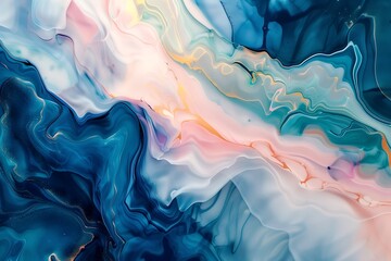 Ethereal Fluid Art with Dreamy Blue and Pink Swirls