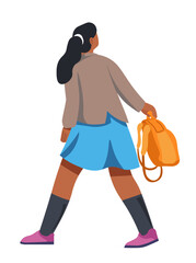 Female pupil cartoon personage going to school