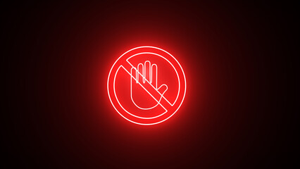 Neon line Stop hand sign icon. Do not enter stop red sign with hand icon. Prohibition sign. Stop sign isolated.