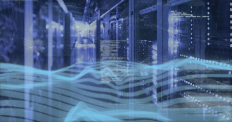 Image of data processing over server room