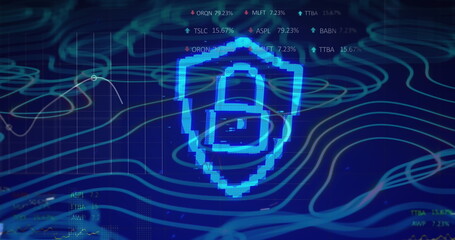 Image of padlock and data processing and network of connections