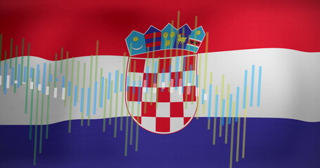 Image of graphs processing data over flag of croatia