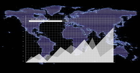 Image of financial data processing over world map