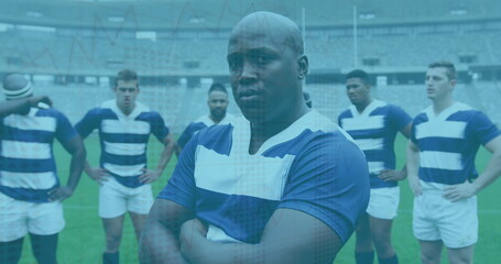 Image of statistics over rugby players