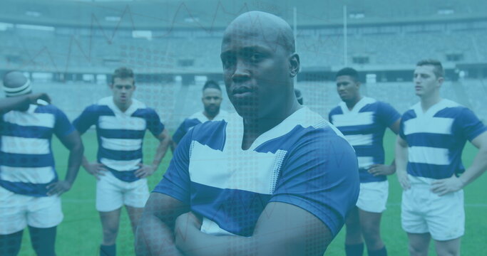 Image of statistics over rugby players