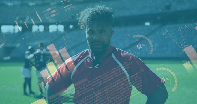 Image of statistics over rugby players