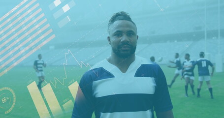 Image of statistics over rugby players