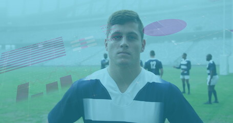 Image of statistics over rugby players