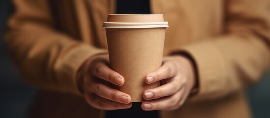 Obraz premium woman's hand holding a cup of chocolate coffee