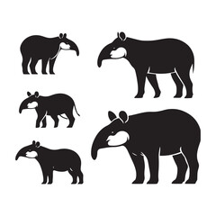 Tapir Vector Silhouette: A Majestic Silhouette Embodying the Grace and Strength of the Tapir in Vector Form, Black Tapir Illustration.