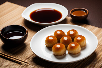Obraz na płótnie Canvas Dango (Japanese dumpling) covered with sweet soy sauce.