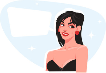 beautiful girl with black hair and a speech bubble