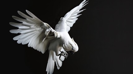 Portrait of a white parrot isolated black background