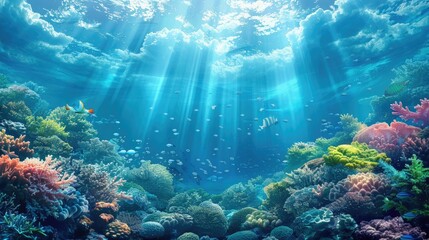 Fototapeta na wymiar lovely blue ocean background illuminated by sunlight. Generative Ai