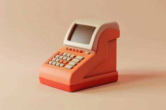 Vintage-style 3D Render of a Cash Register and Store Phone, To convey a sense of nostalgia and unique style in a business or commerce context