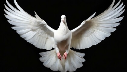 Symbol of Divine Presence: White Dove with Open Wings on Black Background"