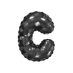 3D inflated balloon letter C with black power lightning comic hero pattern glossy surface