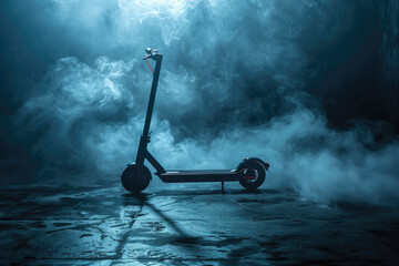 Silent Motion: Electric Scooter Amidst Enigmatic Fog