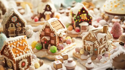 Obraz na płótnie Canvas nice and cute caramel village, all the houses are made of cookies, berries like trees, village of sweet products