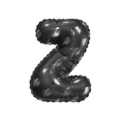 3D inflated balloon letter Z with black power lightning comic hero pattern glossy surface
