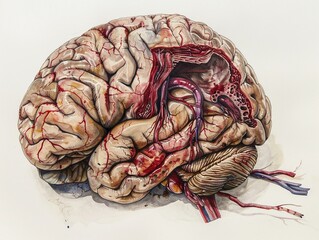 Illustrate the brain suffering from a traumatic brain injury