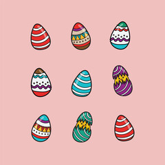Colorful easter eggs doodle style. Hand drawn easter eggs collection - 757931647