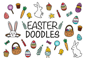 Easter doodles color hand drawn icons - 757931673