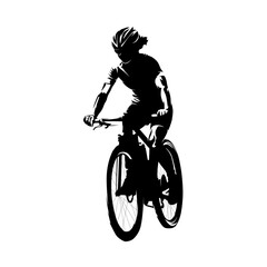 Woman riding a mountain bike, side view, isolated vector silhouette