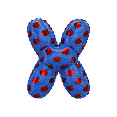 3D inflated balloon letter X with red & blue power lightning comic hero pattern hexagon surface