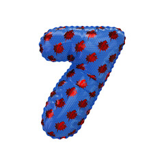 3D inflated balloon Number 7 with red & blue power lightning comic hero pattern hexagon surface