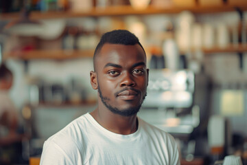 Financial Strain: Black Man Working as Cashier in Small Cafe