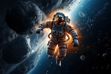 Fototapeta premium An astronaut in outer space. Billions of galaxies in the universe. 