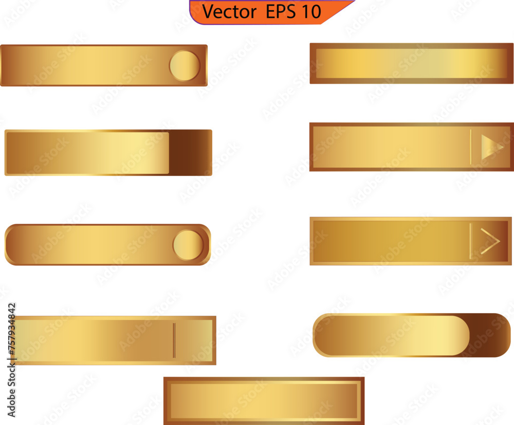 Wall mural blank elegant golden buttons. set of glass gold buttons and sliders, web icons of different forms. g