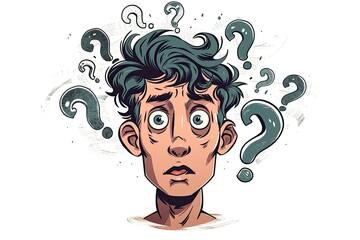 Thousands of Questions in Human's Head, Cartoon Style Illustration