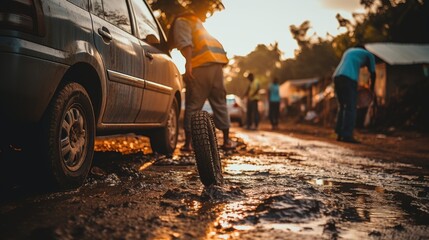 Experienced mechanic changing tires on a vehicle as part of regular maintenance routine