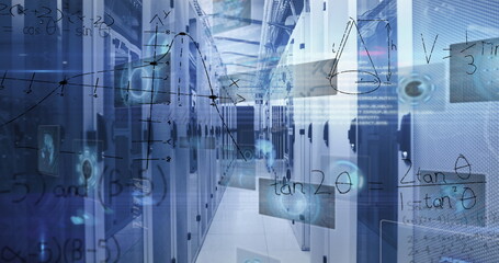 Image of data processing over server room
