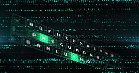 Image of data processing and keyboard over black background