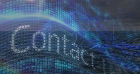 Image of globe, digital text, network of connections and data processing