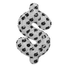 3D inflated balloon Dollar Symbol/sign with black & white power lightning comic hero pattern glossy surface