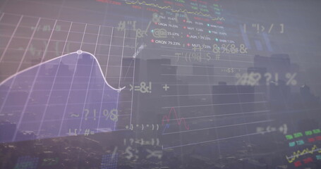Image of data processing and mathematical equations over green background