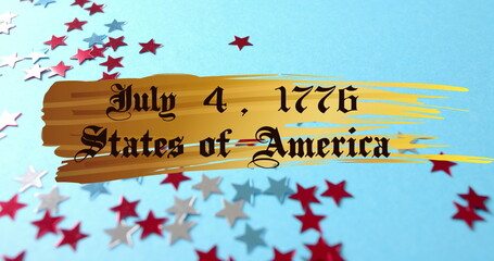 Naklejka premium Image of 4th of july independence day text over stars of united states of america