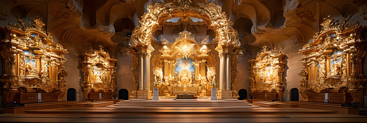 Golden altar Yuso Monastery UNESCO World Heritage ,
Religious sinner HD 8K vector illustration wallpaper
 - obrazy, fototapety, plakaty