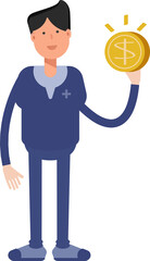 Male Doctor Character Holding Dollar Coin
