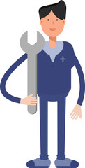 Male Doctor Character Holding Wrench

