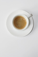 Cafe. Cup of Espresso Coffee on White Background, Top View.	